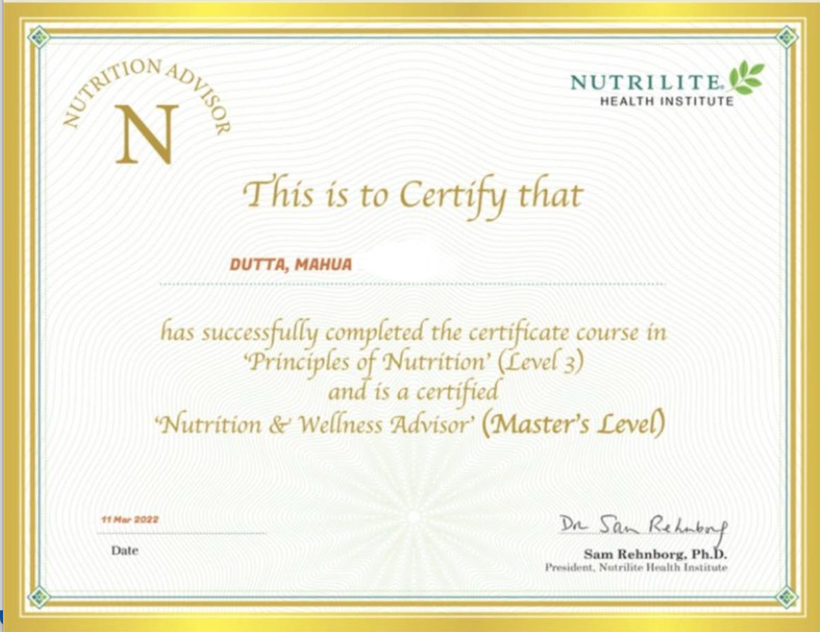 Nutrition Advisor Certificate